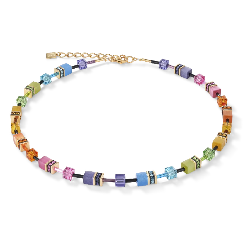 Wedding Necklace with Crystals-GeoCUBE® Necklace multicolour rainbow gold