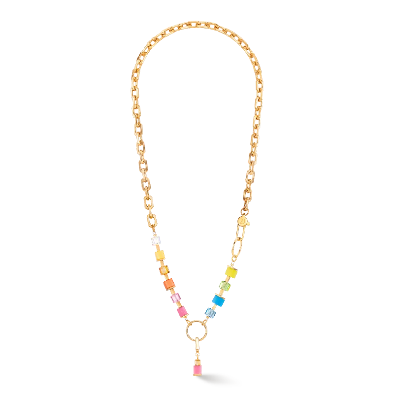 Trendy Necklace for Teens-Necklace Cube Fusion Charm gold-rainbow