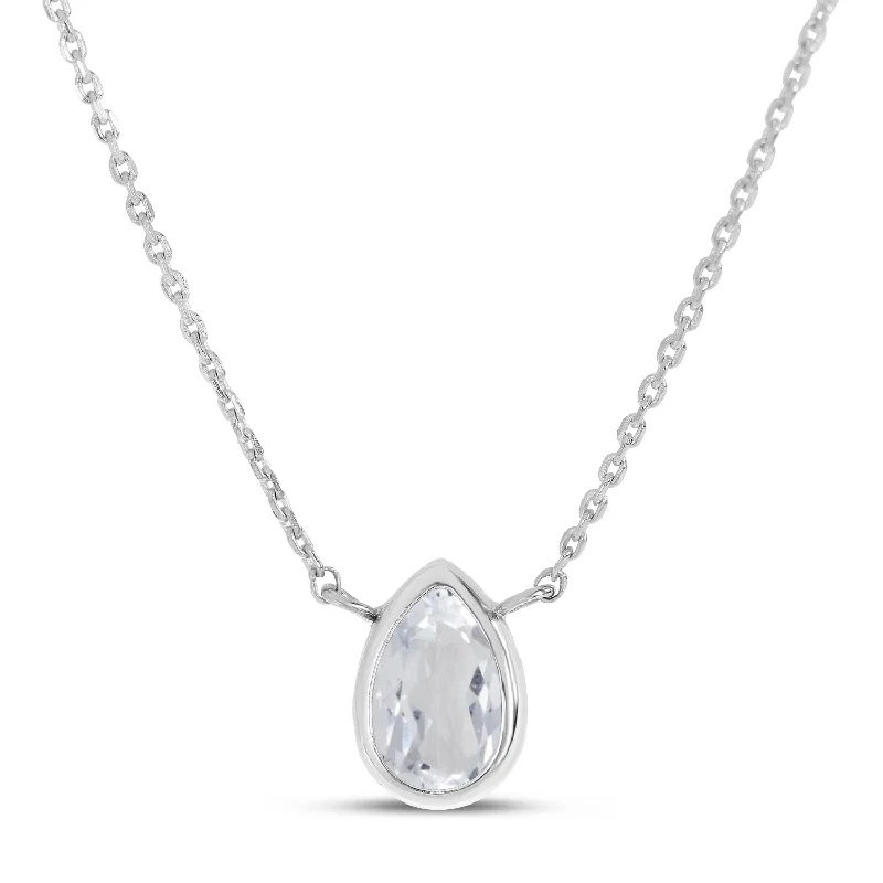 Unique Gold Necklace-14K White Gold 6x4mm Pear Shaped White Topaz Birthstone Necklace