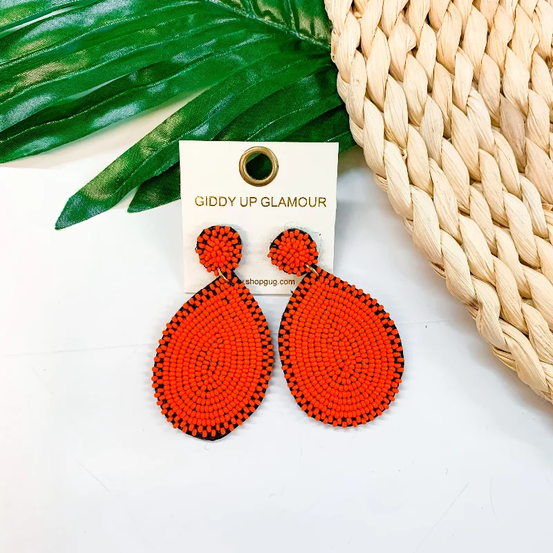 Gold Earrings for Teens-Seed Bead Teardrop Earrings in Red