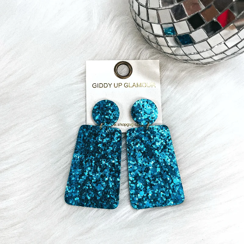 Luxury Gemstone Earrings-Excellent Taste Glitter Rectangle Drop Earrings in Turquoise