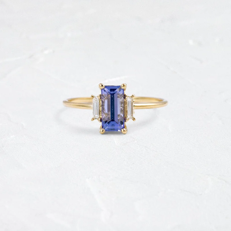 Designer Ring with Birthstone-Vitrine Ring, Light Blue Tanzanite