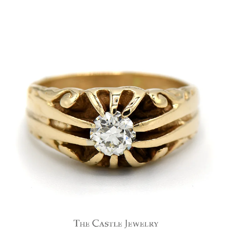 Silver Promise Ring-1/2ct Old European Cut Diamond Solitaire Ring with Claw Design in 10k Yellow Gold