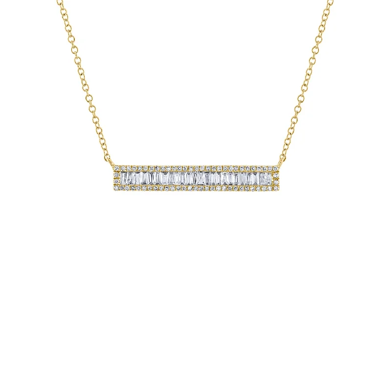 Rose Gold Pendant Necklace-14KT GOLD BAGUETTE DIAMOND BAR NECKLACE