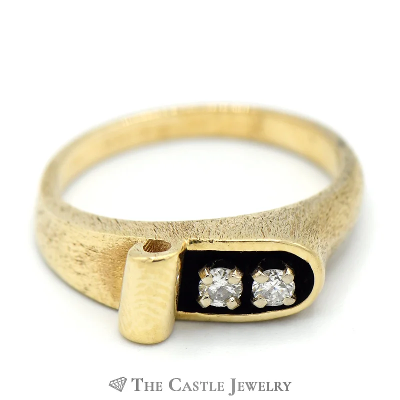 Silver Engagement Ring Set-Scroll Designed Ring with Diamond Accents in 14k Yellow Gold