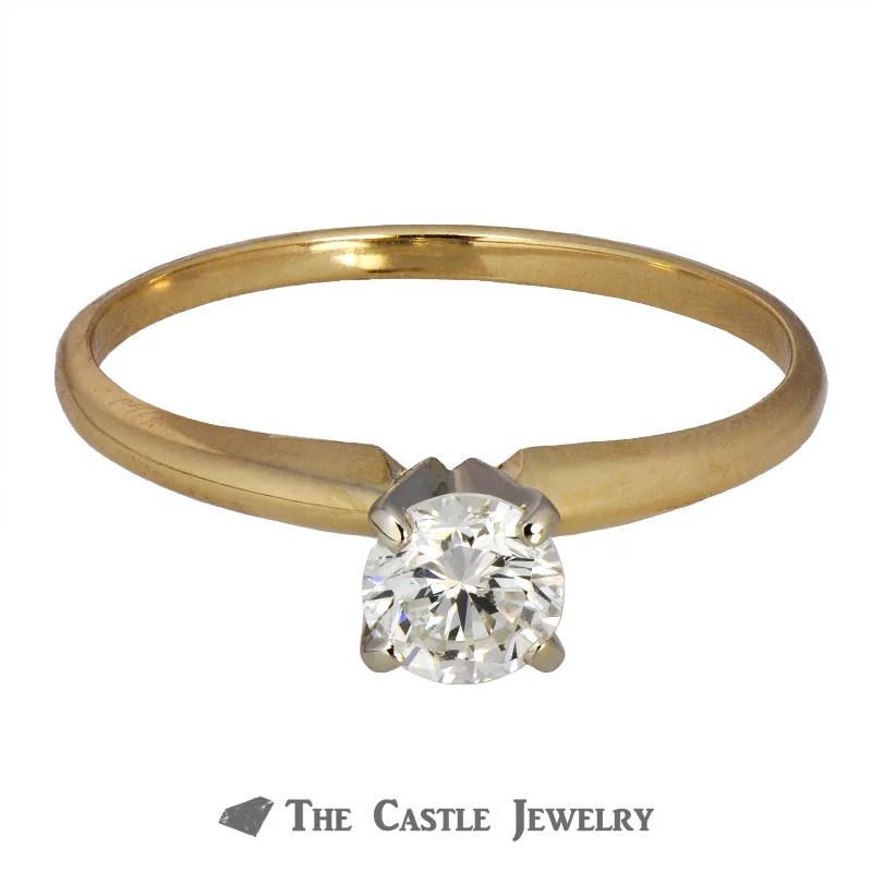 Large Engagement Ring-Round Diamond Engagement Ring .50ct SI1/SI2 H 14K Yellow Gold