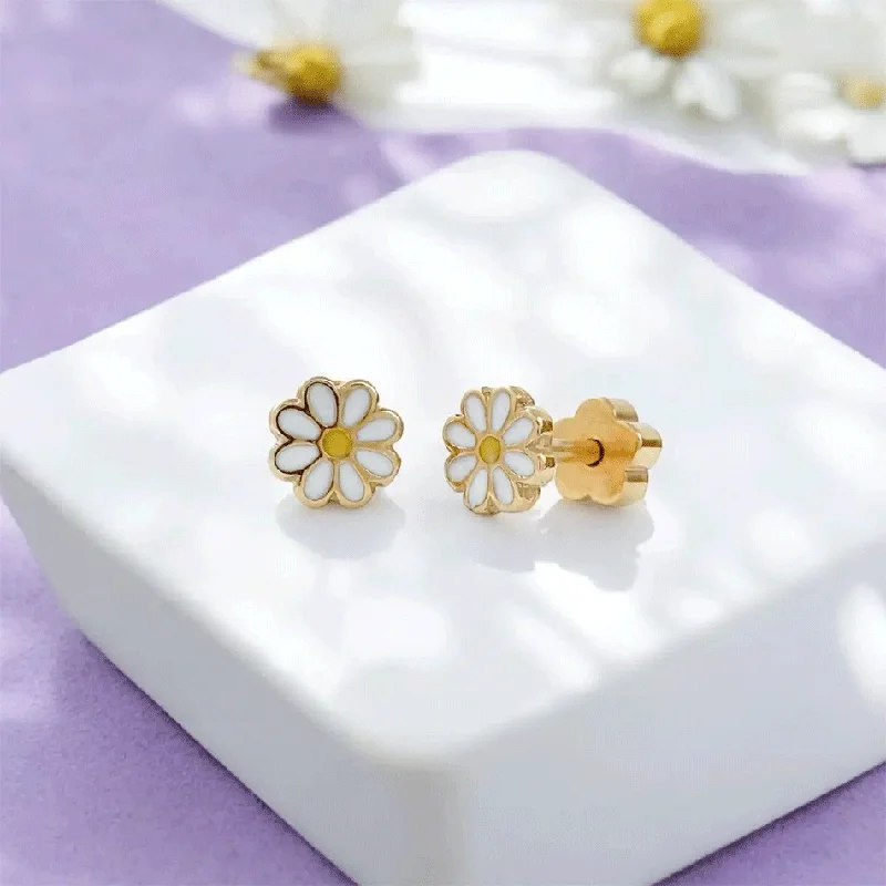 Custom Initial Necklace-Tiny Kid's White Daisy Earrings, Thailand