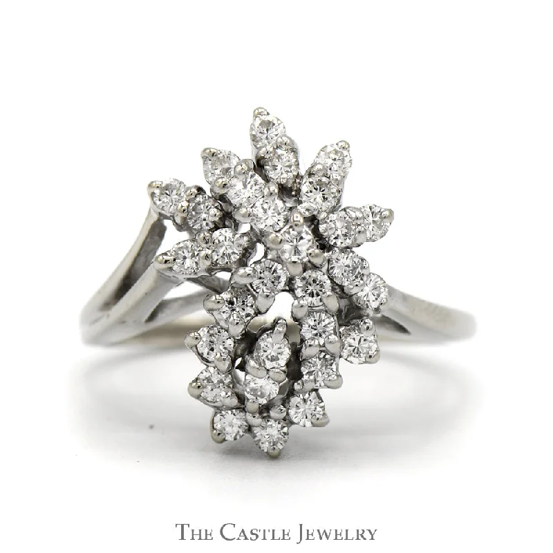 Custom Wedding Ring Set-Free Form 1/2cttw Diamond Flower Cluster Ring in 14k White Gold