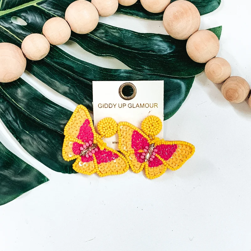 Trendy Silver Earrings-Beautiful as a Butterfly Earrings in Yellow/Pink