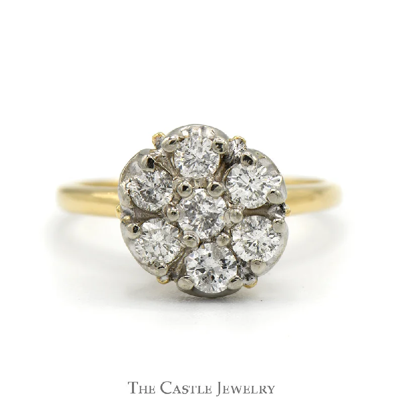 Wedding Rings for Couples-1cttw 7 Round Diamond Cluster Ring in 10k Yellow Gold