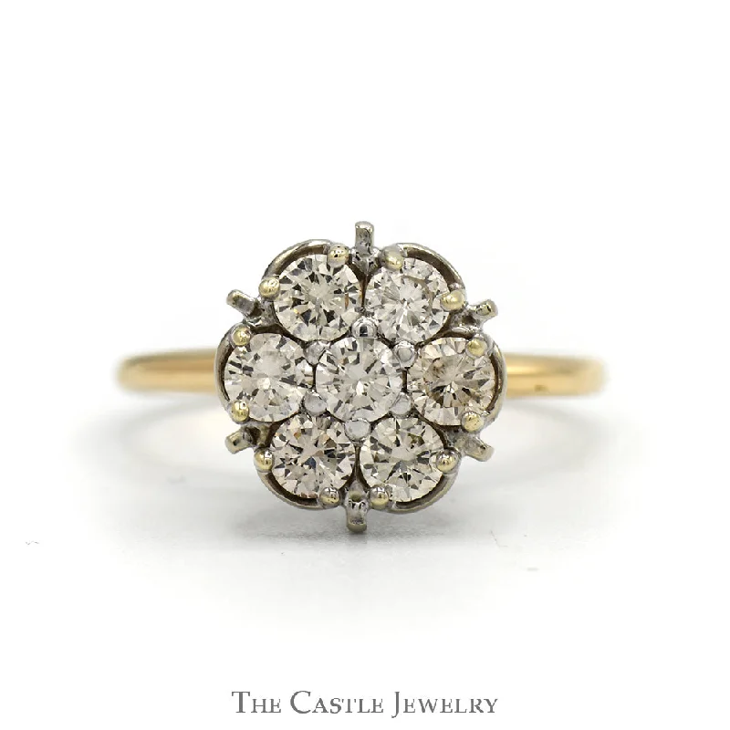 Custom Diamond Ring for Bride-.85cttw Round 7 Diamond Cluster Ring in 10k Yellow Gold