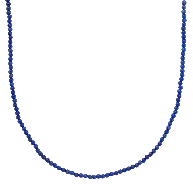 High-Quality Silver Necklace-Petite Lapis Bead Necklace