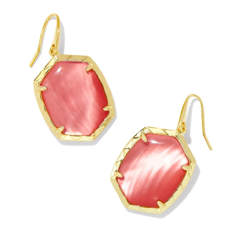 Colorful Earrings for Teens-Kendra Scott | Daphne Gold Drop Earrings in Coral Pink Mother of Pearl