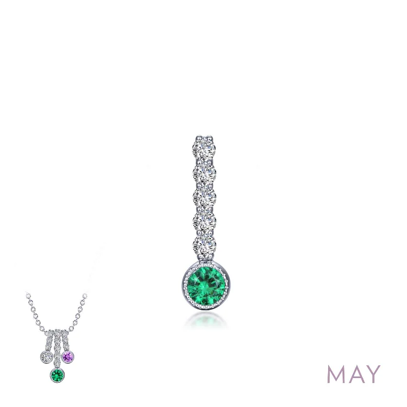 Designer Silver Necklace-Lafonn May Birthstone Simulated Diamond & Emerald Large Love Pendant BP003EMP