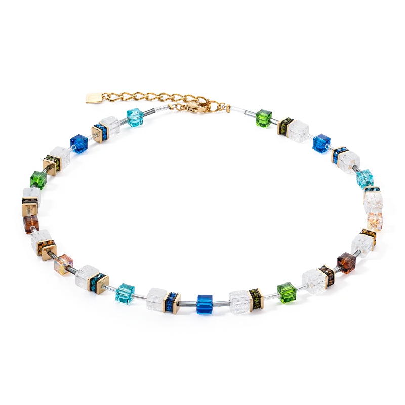 Statement Necklace with Pearls-GeoCUBE® Iconic Nature necklace multicolour gold