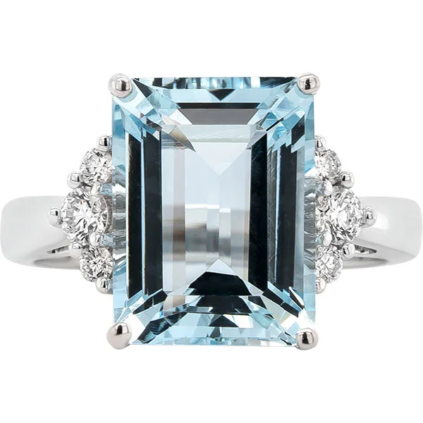 Classic Gold Wedding Band-Gems of Distinction Collection's 14k White Gold 6.22ct Aquamarine & .27ctw Diamond Ring