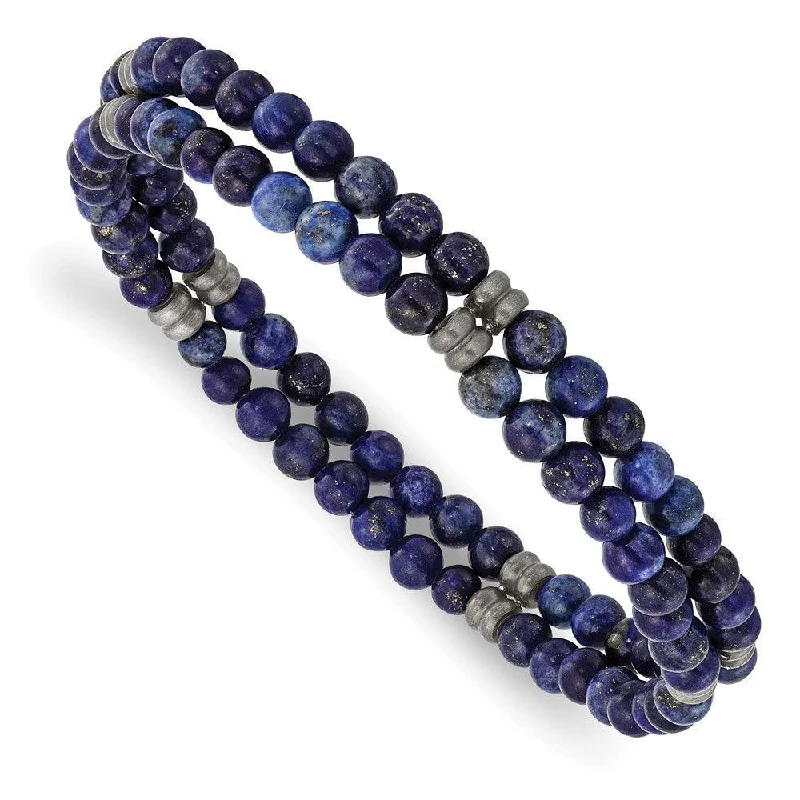 Boho Crystal Bracelet for Women-Stainless Steel Brushed Antique Bronze-plated Lapis Stretch Bracelet