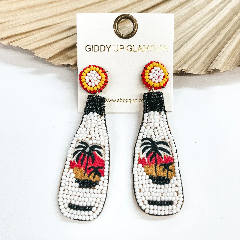 Colorful Stud Earrings-Beaded Caribbean Bottle Earrings in White