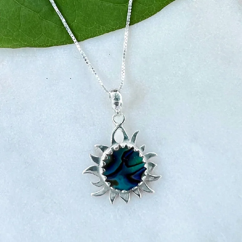 Handcrafted Pendant Necklace-Abalone Sun Necklace - Sterling Silver, Indonesia