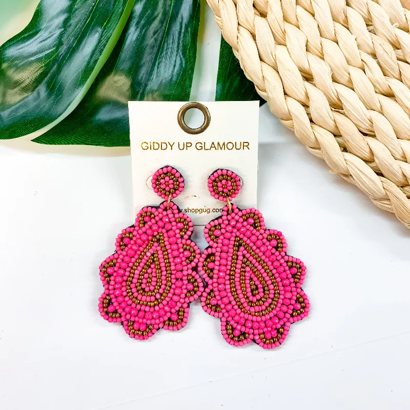 Pink Gemstone Earrings-Light Up The Night Seed Bead Teardrop Earrings in Pink