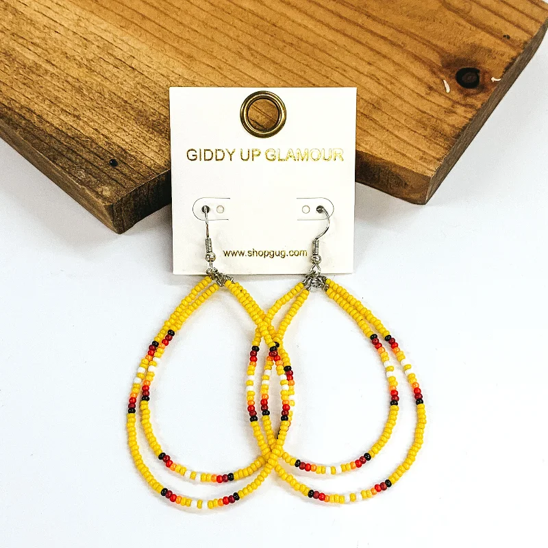 Modern Silver Earrings-Aztec Seed Beaded Teardrop Earrings in Yellow