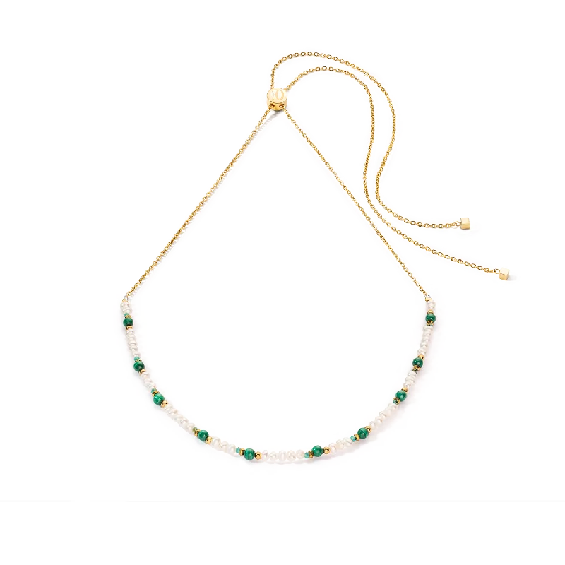 Luxury Diamond Necklace-Harmony necklace freshwater pearls malachite & gold