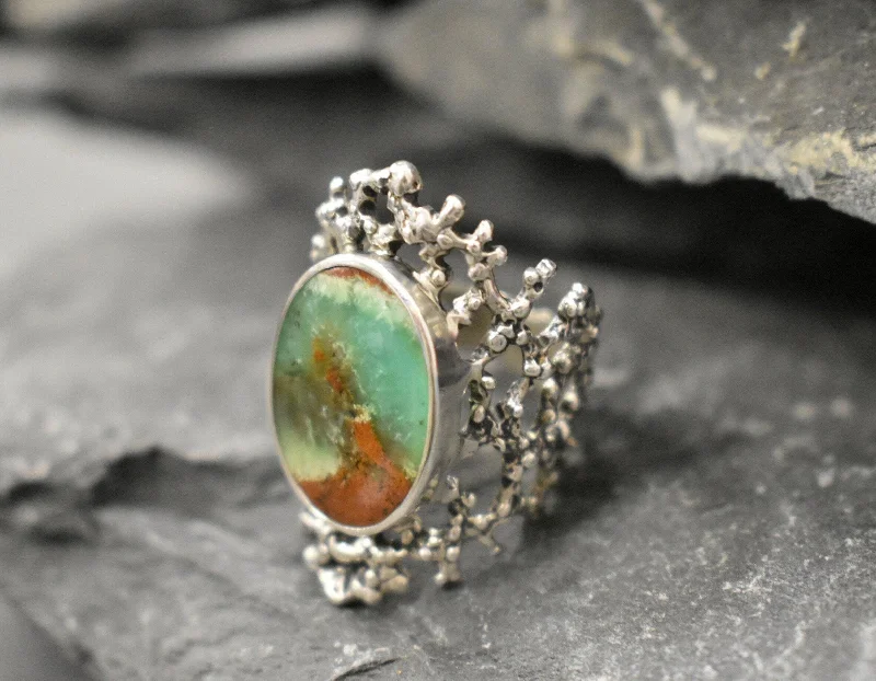 Stunning Engagement Ring-Chrysoprase Ring - Green Statement Ring - Vintage Vines Ring