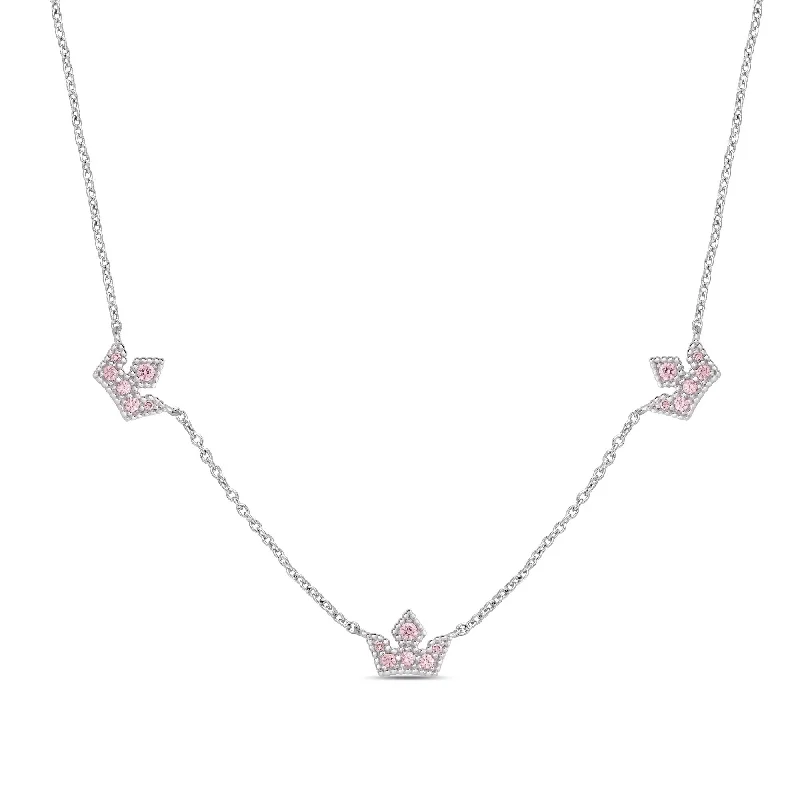 Fashionable Birthstone Necklace-Princess Tiara CZ Station Necklace in Sterling Silver