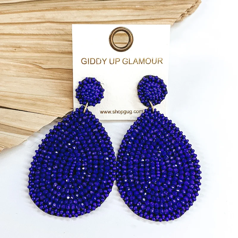 Wedding Earrings with Pearls-Seed Bead Teardrop Earrings in Blue