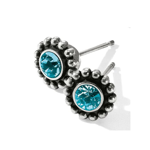 Colorful Gemstone Earrings-Brighton | Silver Tone Twinkle Mini Post Earrings in Blue Zircon