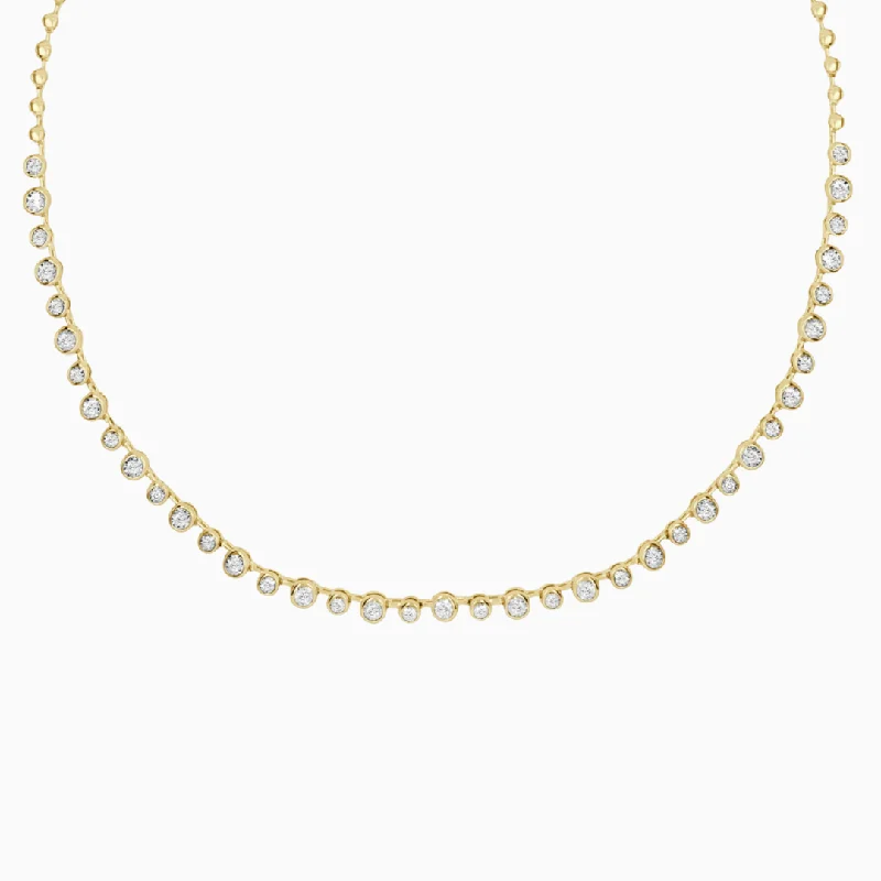 Luxury Silver Necklace-Alternating Bezel Diamond Tennis Necklace