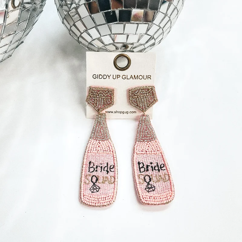 Minimalist Stud Earrings-Bride Squad Bottle Beaded Earrings in Light Pink