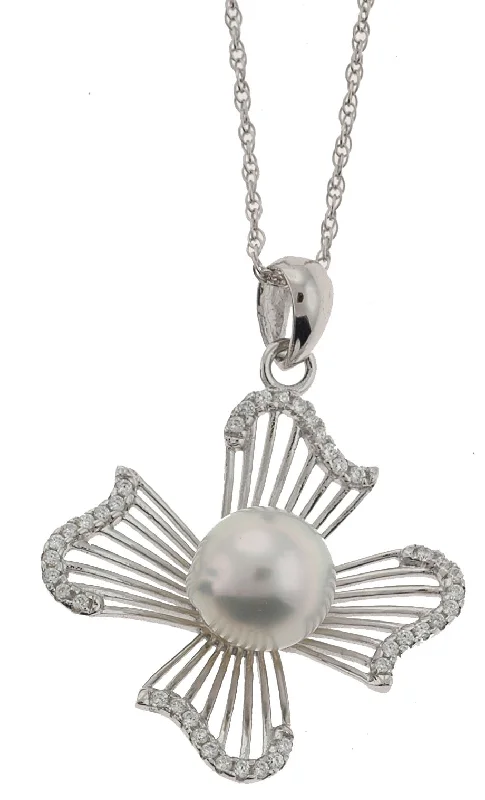 Sparkling Crystal Necklace-Flower South Seas Pearl Necklace (SKU: 192632)