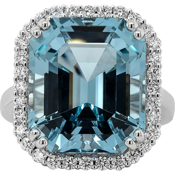 Gold Wedding Band with Rubies-Gems of Distinction Collection's 14k White Gold 12.34ct Aquamarine & .58ctw Diamond Ring