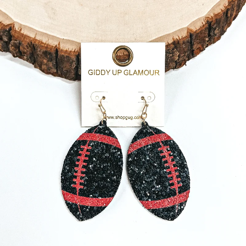 Elegant Earrings for Special Occasions-Brisk Evening Sequin Football Earrings in Black and Red