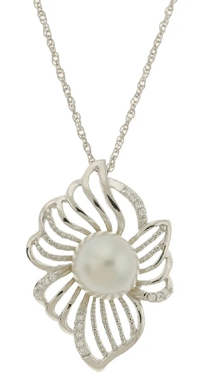 Custom Bridal Necklace-Floral South Seas Pearl Pendant Necklace (SKU: 192630)