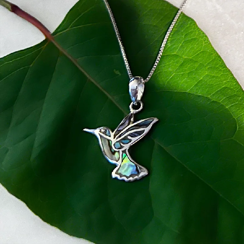 Luxury Silver Necklace-Pre-order! Abalone Hummingbird Necklace - Sterling Silver, Indonesia