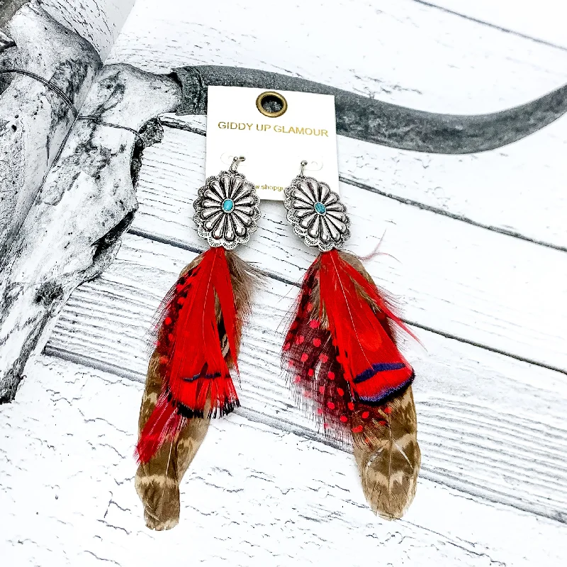 Designer Earrings for Women-Desert Doll Silver Tone Feather Earrings in Red