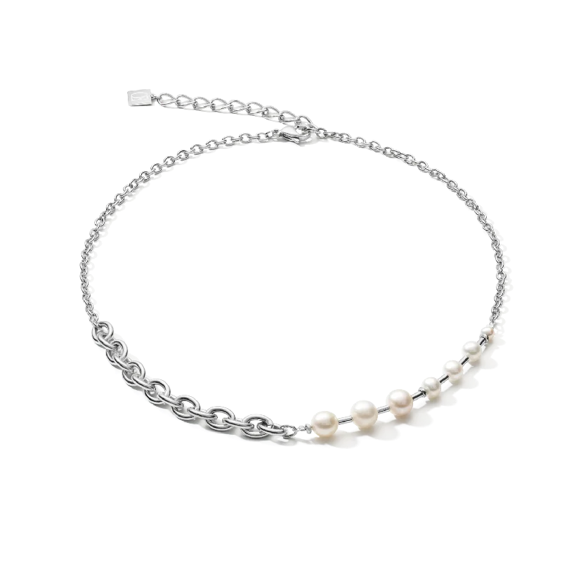 Elegant Crystal Necklace-Necklace classic & modern Freshwater pearls & stainless steel chain white-silver