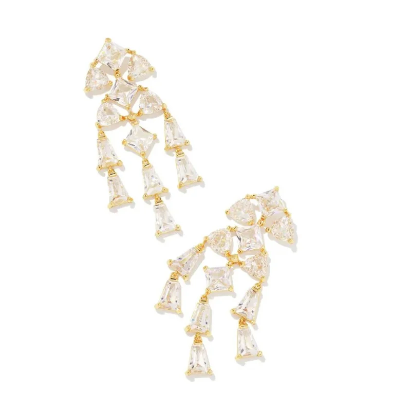 Tiny Huggie Earrings-Kendra Scott | Blair Gold Jewel Statement Earrings in White Crystal