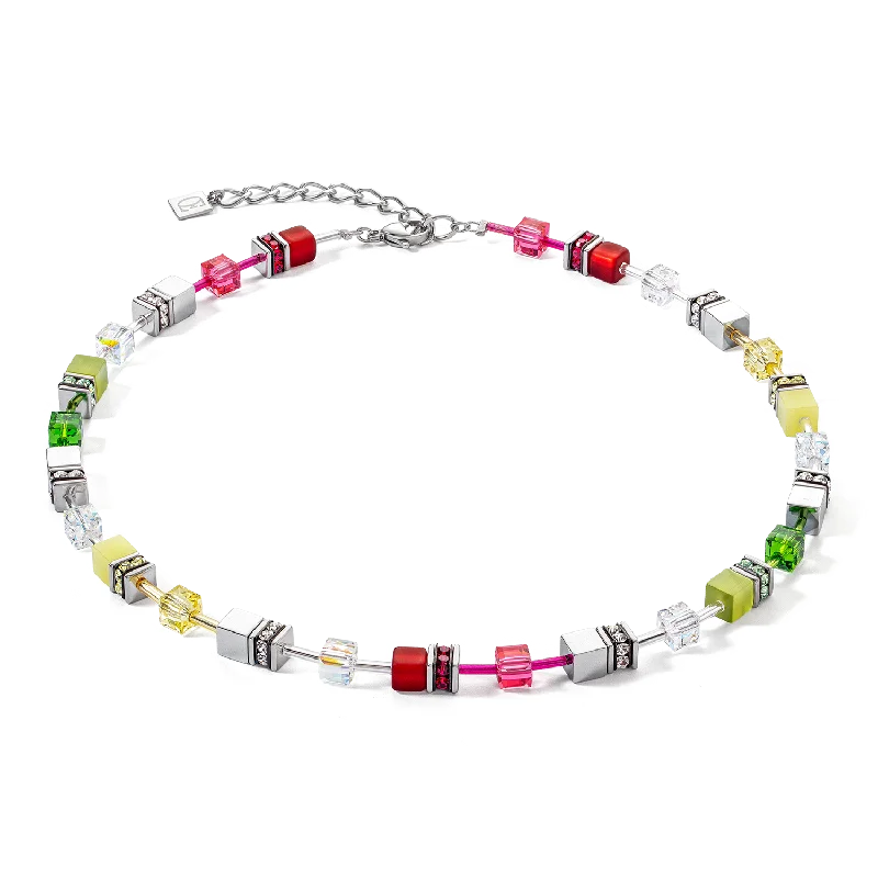 Silver Necklace with Birthstone-GeoCUBE® Iconic necklace red-green