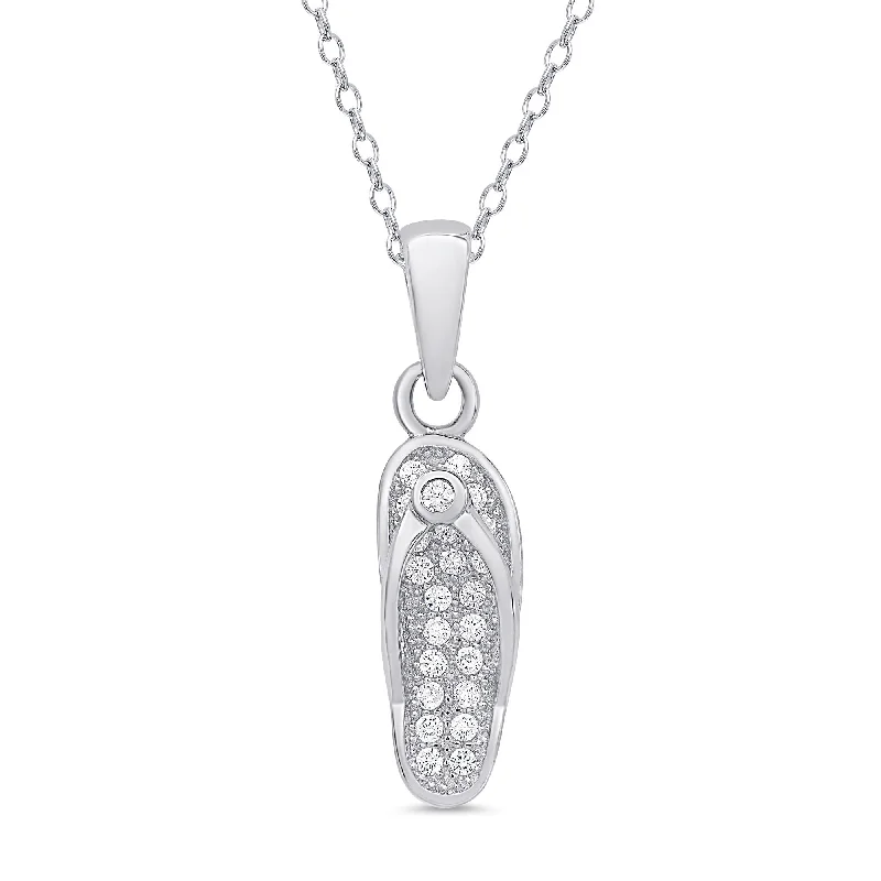 Gold Pendant Necklace-CZ Flip Flop Necklace in Sterling Silver