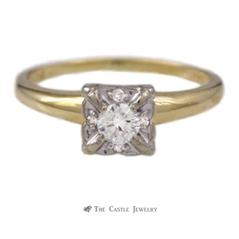 Wedding Rings for Couples-Square Illusion .25cttw. Round Diamond Cluster Ring in 14K Gold