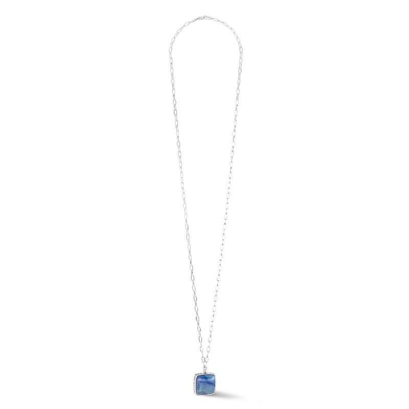 Wedding Necklace with Pearls-Necklace OE Amulet Square Aventurine silver-blue