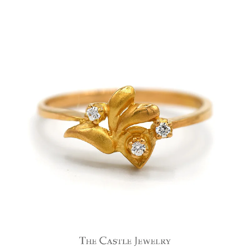 Vintage Engagement Ring with Diamonds-Unique Freeform Ring with Round Cubic Zirconia Accents in 18k Yellow Gold