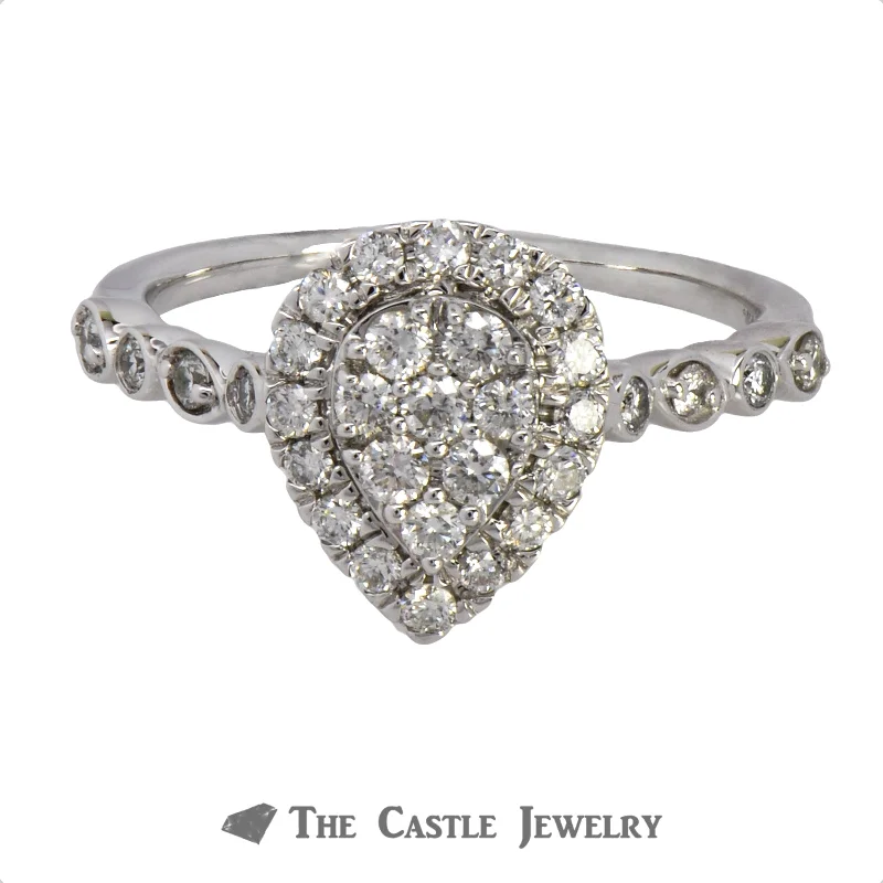 Luxury Diamond Ring-Crown Collection .50cttw Pear Diamond Halo & Cluster Engagement Ring