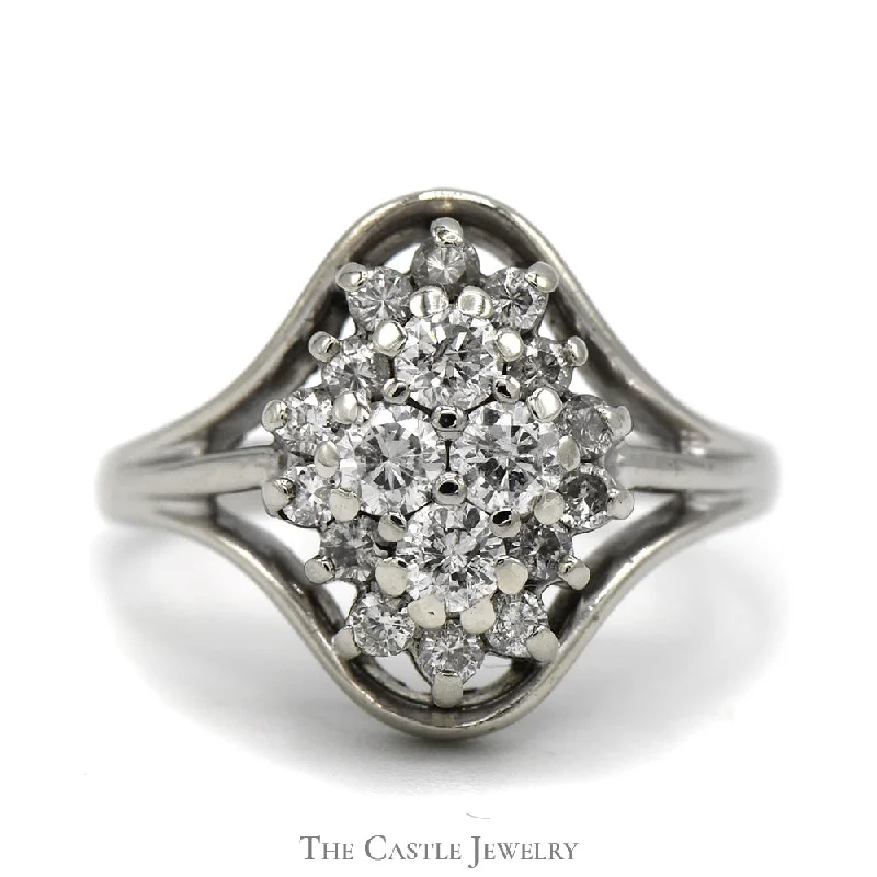 Luxury Gold Ring-Unique Diamond Cluster ring with Open Designed 14k White Gold Mounting