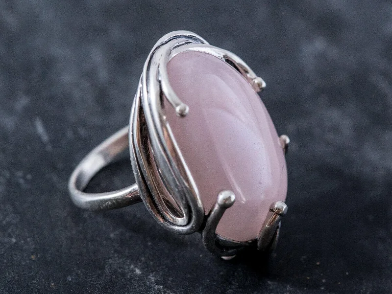 Promise Ring with Diamond-Statement Quartz Ring - Rose Quartz Ring - Pink Vintage Ring