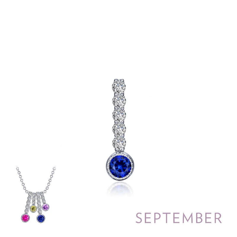 Dainty Necklace with Gemstones-Lafonn September Birthstone Simulated Diamond & Sapphire Large Love Pendant BP003SAP