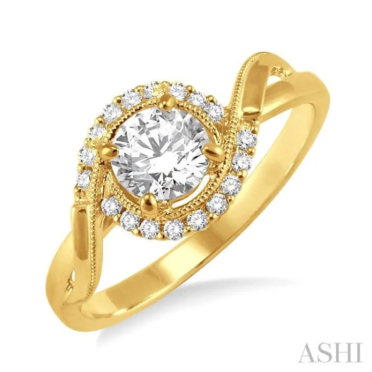 Unique Wedding Band with Diamonds-1/3 Ctw Diamond Engagement Ring with 1/5 Ct Round Cut Center Stone in 14K Yellow Gold